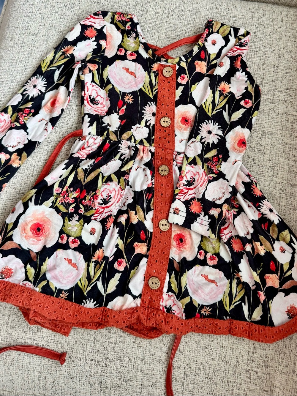 cheeky plum Black Floral Dress with Pink & Coral Accents